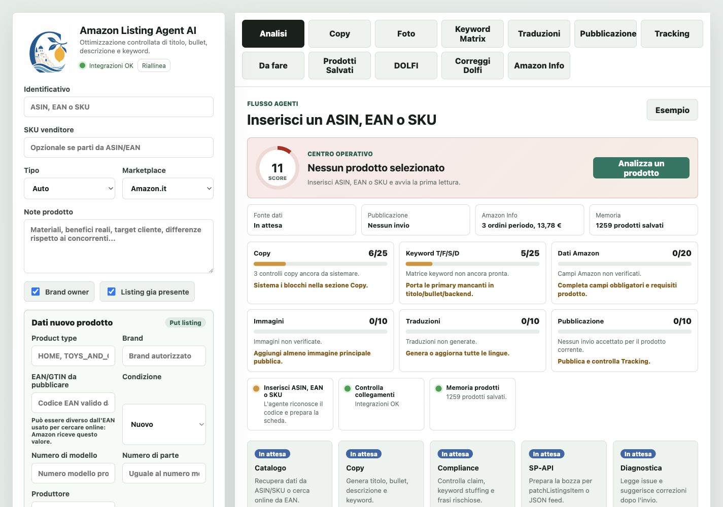 Schermata dell'Amazon Listing Agent AI